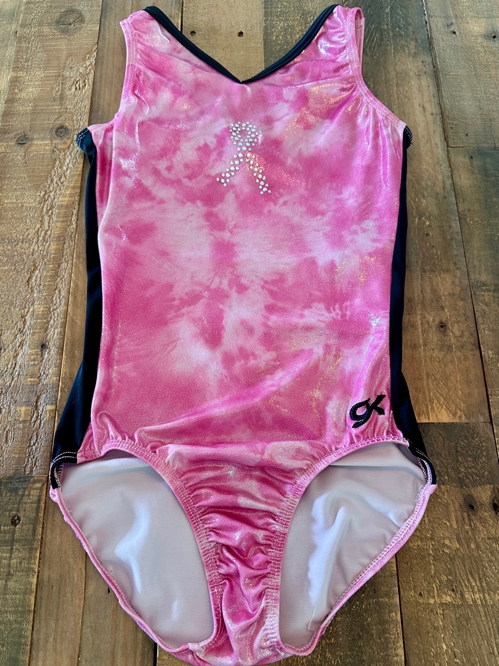 GK Pink Tie-Dye Women’s XS Gymnastics Leotard with Black Side Panels
